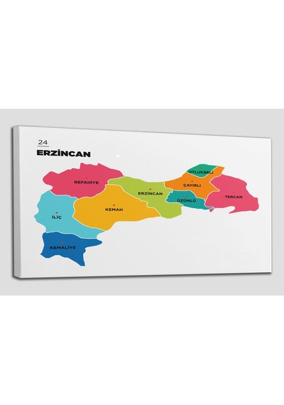 Doğaltercih Erzincan  İli ve İlçeler Haritası  Dekoratif Kanvas Tablo 1333