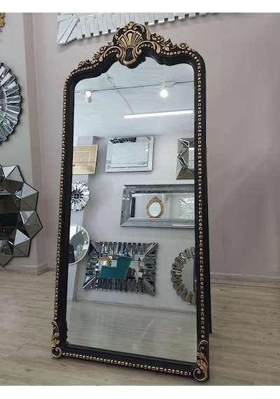 Ayna Denizi Princess Black Gold Model Siyah Altın Renk Dekoratif Ayaklı Boy Aynası Siyah - Altın
