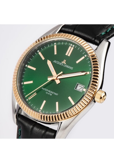 Jacques Lemans Jl.50-4w Quartz Deri Siyah Yeşil Kadran 10 Atm 34 Mm Kadın Kol Saati Gri