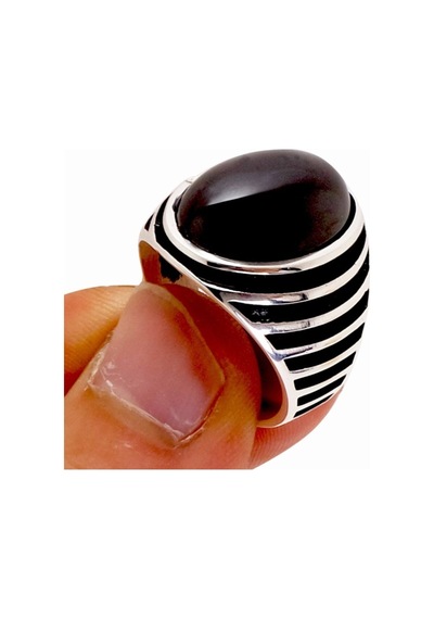 Oval Kesim Siyah Oniks Taşlı Erkek Gümüş Yüzük