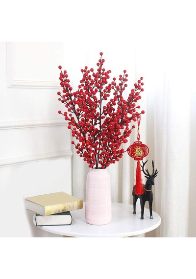 Yapay Çiçek Kokina Uzun Dal 63cm Yılbaşı Çiçeği Red Berry