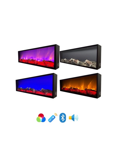Arif Şömine Dekoratif Elektrikli Yapay Şömine - 100x30x15 Cm - Farklı Renk Mod'ları, Kumandalı, Bluetooth