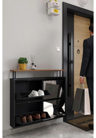 Ceha Tablalı 4'lü Metal Ayakkabılık - Siyah/aynalı K.AYK-2.4/A/AC/P9005
