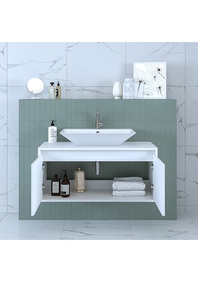 Roomart Ld7 Ayaksız 2 Kapaklı Banos Banyo Lavabolu Mat Beyaz Mdf Mat Beyaz