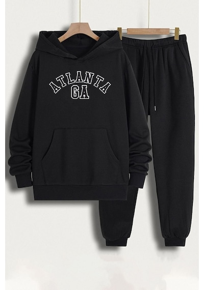 Uyguntarz Unisex Atlanta Baskılı Eşofman Takımı Siyah