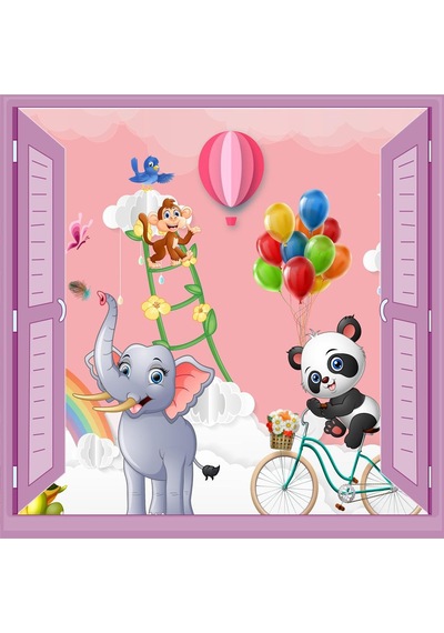 Çocuk Odası Bebek Odası Pencere Poster Duvar Kağıdı Fil Panda