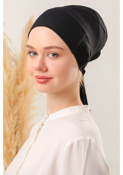 Melodi Scarf Tesettür Silikonlu Kaymaz Bone - Likralı Bağlamalı Bone - Sıkmayan Rahat Nefes Alan Kumaş Siyah