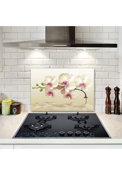 Decorıta Krem Orkide Desen / Ocak Arkası Koruyucu 40cm X 60cm