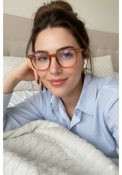 Amber Köşeli Gözlük Mavi Işık Korumalı Numaralı Cam Takılabilir Şık Ve Trend Bal Rengi