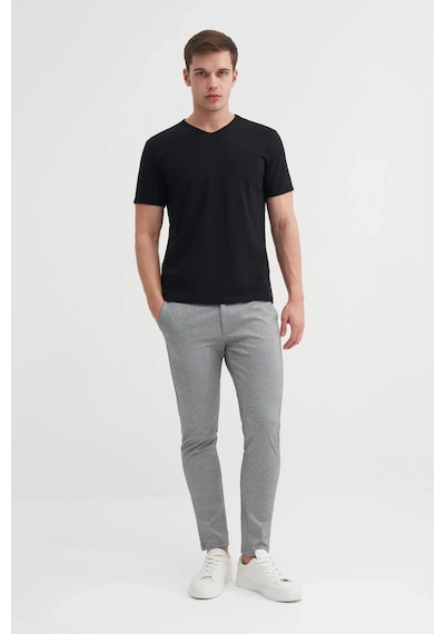 Cazador Slim Fit V Yaka Düz Örme Likarlı Tişört Siyah