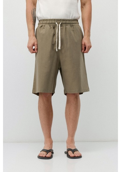 Vamos Basic Oversize Keten Şort Haki