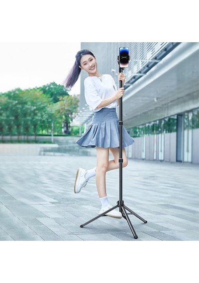 Tr Bluetooth Kumandalı Alüminyum Tripod Işık Standı 180 Cm Telefon Tutucu Stand Yüksek Açı Çekim Canlı Yayın