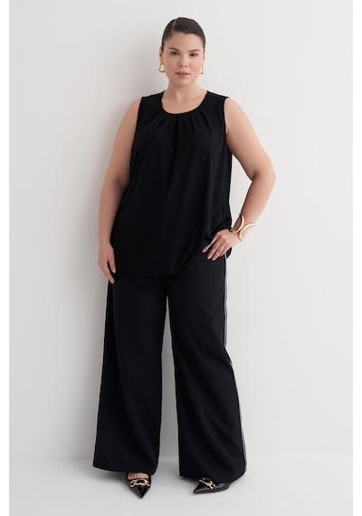 Myline Pile Detaylı Örme Bluz-6238 Siyah