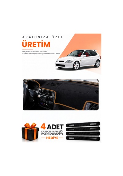 Honda Civic Ek-ej-em 1995-2000 Uyumlu Torpido Koruma Örtüsü Oto Kılıfı - Siyah Kahverengi