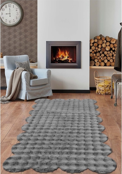 Raschel Carpet Lazer Kesim Açık Gri Yumuşak Bubble Kaymaz Özel Taban Peluş Halı Yolluk Açık Gri