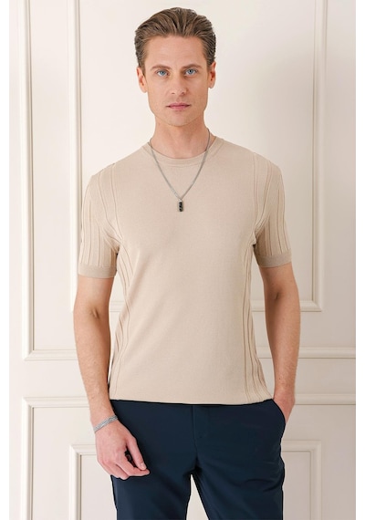 Efor Slim Fit Bisiklet Yaka Kısa Kol Bej Triko Tr 869 Bej