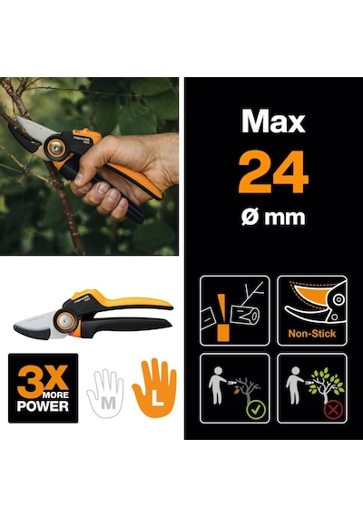 Anvil Bahçe Makası, X-serisi Powergear, P941, Döner Sap, Kuru Dallar İçin, Yapışmaz Kaplama, Pa