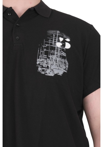 Mode Xl Büyük Beden Erkek T-shirt Polo Sail Boat U25302 Siyah Siyah