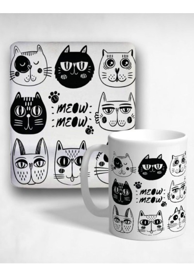 Meow Bilek Destekli Mouse Pad Ve Kupa Bardak Seti Mousepad