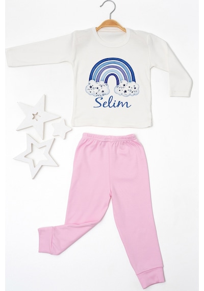 Pia Baby İsme Özel Erkek Çocuk 2 Adet Pijama Takımı %100 Pamuk Penye İsim Baskılı Kişiye Özel Kreş Pijaması Hediye Seti 11012p15pi Krem