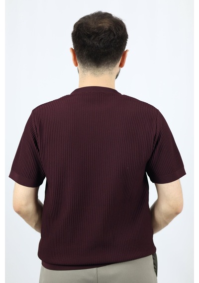 Ventov Bisiklet Yaka Fitilli Erkek Triko Vtr2604 Bordo