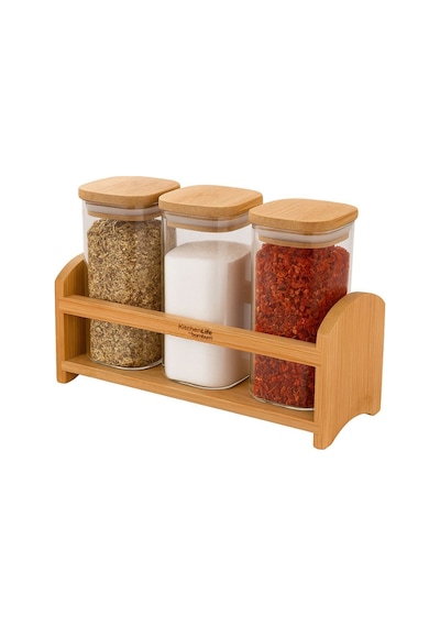 4 Parça Standlı Bambu Kapaklı Tezgah Üstü Baharat Seti - Baharat Takımı - 350 Ml Diğer