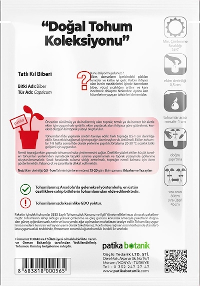 Patika Botanik  200 Adet Tatlı Kıl Biber Tohumu
