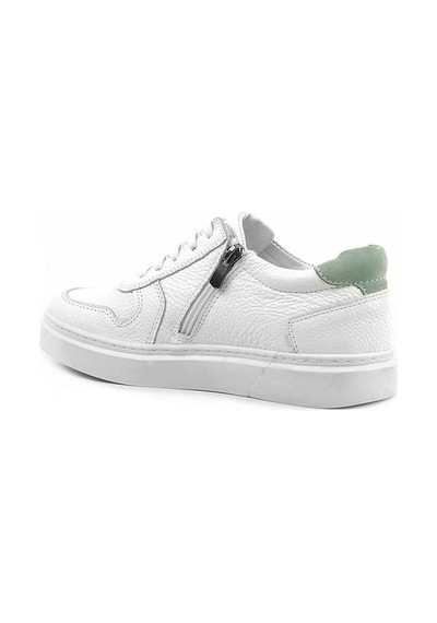 Rakerplus Hakiki Deri Beyaz Yeşil Bağcıklı Fermuarlı Çocuk Sneaker Beyaz