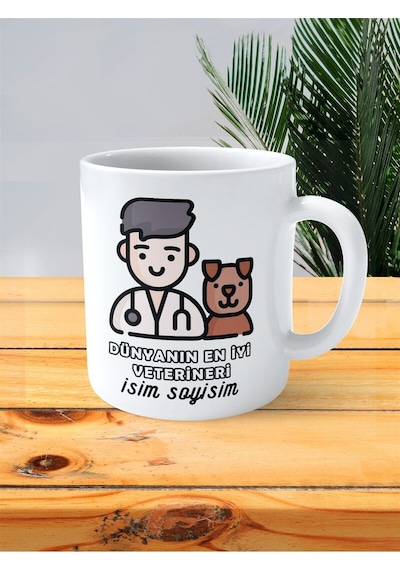 Veteriner Baskılı Kupa Bardak İsimli Kişiye Özel Hekim Köpek Dünyanın En İyi Veterineri Çok Renkli