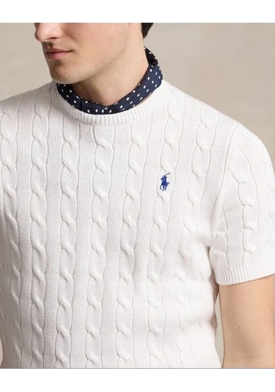 Polo Ralph Lauren Yuvarlak Yaka Saç Örgü Triko Beyaz