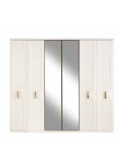 Grand Tamamı Mdf 6 Membranlı Kapaklı Reflekte Camlı Gardırop Dolap Beyaz
