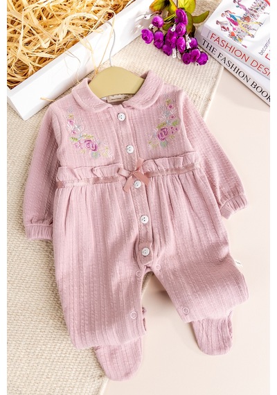 Baby Mod Çiçek Nakışlı Bebe Yaka Kız Bebek Tulum Gülkurusu