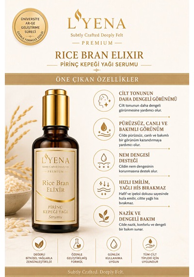 Lyena Premium Rice Bran Elixir Pirinç Kepeği Yağı Cilt Bakım Serumu 50 Ml Pürüzsüz Ve Dengeli Görünüm Destekleyici