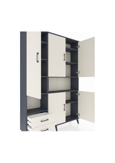 Arges Dolap 10 Raflı 2 Çekmeceli 5 Kapaklı 132x30x195 Antrasit-aytaşı/aytaşı Aytası/aytası