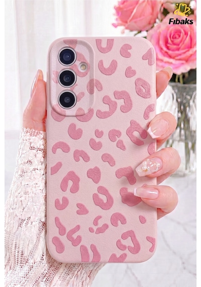 Fibaks Galaxy S24 Fe Uyumlu Kılıf Pembe Leopar Şık Tasarımlı Premium İnce Soft Silikon