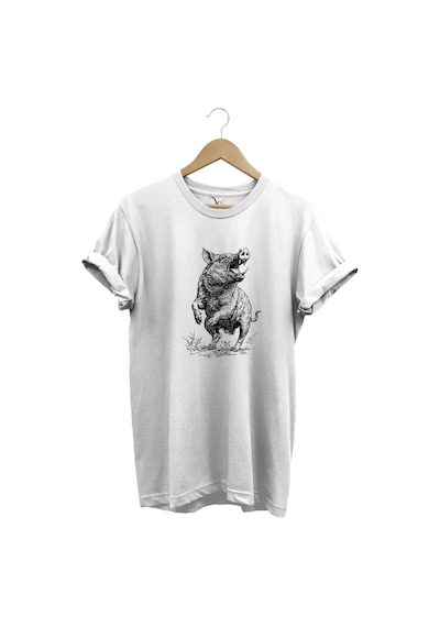 Avcılık Hunter Domuz Avcılığı Baskılı %100 Pamuk Regular Fit Unisex T-shirt Beyaz