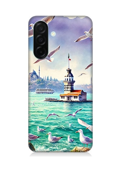 Samsung Galaxy A56 Uyumlu Martılar Arasında Kız Kulesi Desenli Silikon Kılıf Çok Renkli