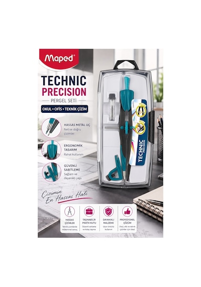 Mavi Metal Hassas Pergel Seti 3 Parça 1 Adet Maped 291010 Technic Precision Profesyonel Pergel Proje Mimari Teknik Çizim