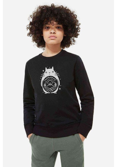 Tshirthane Totoro Baskılı Unisex Çocuk Siyah Sweatshirt (534634752)
