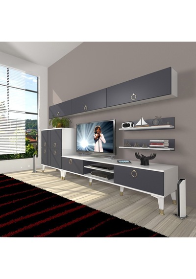 Decoraktiv Eko 8 Mdf Dvd Gold Tv Ünitesi Tv Sehpası Beyaz - Antrasit