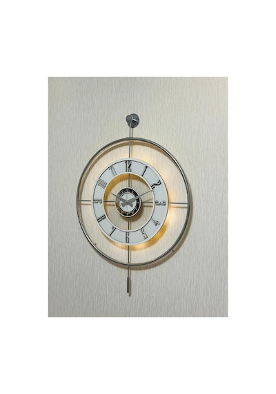Pey Aksesuar Metal Camlı Duvar Saati Krom Toz Boya 60x80cm Büyük Boy Işıklı Gerçek Cam Duvar Saati Modern Tasarım M61-kromgrı-şeffaf-beyaz-gümüş