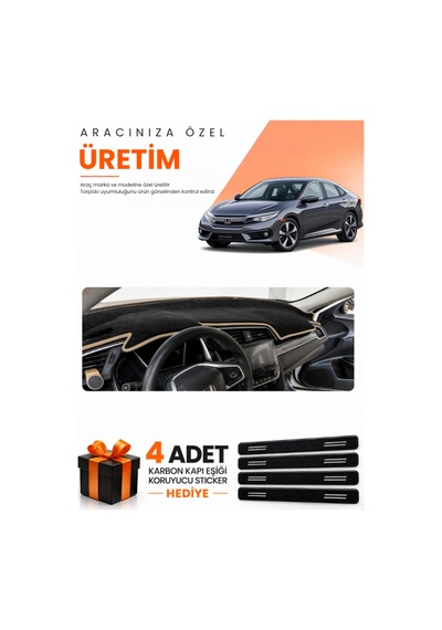 Honda Cıvıc Fc5 2015-2022 Uyumlu Torpido Koruma Örtüsü Oto Kılıfı - Siyah Bej