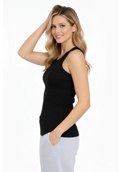 Dogutrend Fitilli Atlet Sıfır Yaka Slim Fit Arka Baskılı Spor Atlet - Siyah