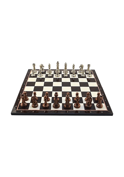 Gifthome Metal Klasik Satranç Takımı Antik Ve Katlanır Ceviz Desenli Mdf Satranç Tahtası 43x43 Cm.