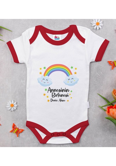 Bk Gift Bk Kids Kişiye Özel Annesinin Bir Tanesi Tasarımlı Kırmızı Bebek Body Zıbın-1 Çok Renkli