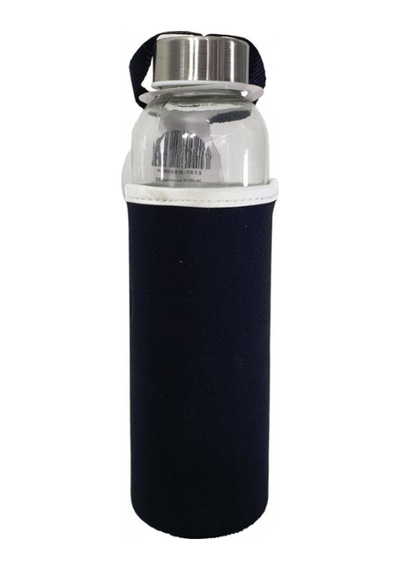 Kişiye Özel Siyah Kılıflı Cam Matara 500 Ml Hk2671