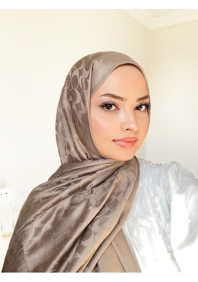Miorel Scarfs C Desen Çift Taraflı Kaşmir İpek Şal 4 Mevsim Pamuk Şal Vizon