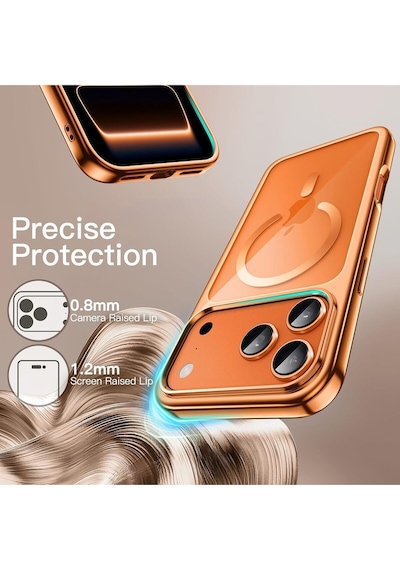 Teknomoda Apple Uyumlu iPhone 17 Pro Max Kılıf Kamera Çevresi Korumalı Renkli Magsafe Şarj Şeffaf Silikon Turuncu