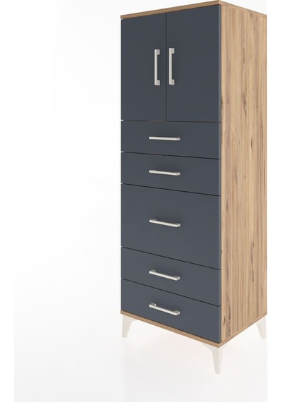 Hyperion Dolap 2 Raflı 5 Çekmeceli 2 Kapaklı 60x44x163 Çam-an... Çam