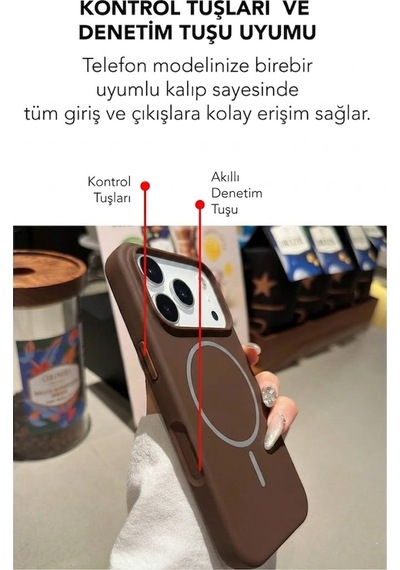 Apple İphone 17 Pro Max Uyumlu Magsafe Lansman Silikon Kılıf Kahverengi